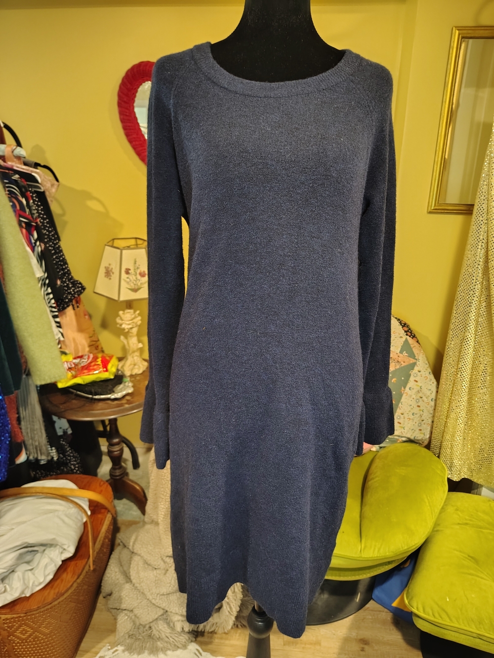 Classic Wool Navy Long-Sleeve Sweater Dress Women's